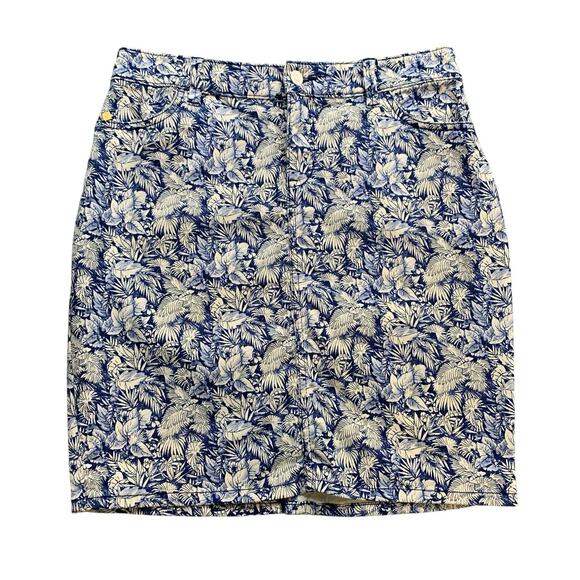 Tommy Bahama Skirt Women 4 White Blue Denim Wall Of Palms Stretch Modern Zip Fly - Picture 1 of 13